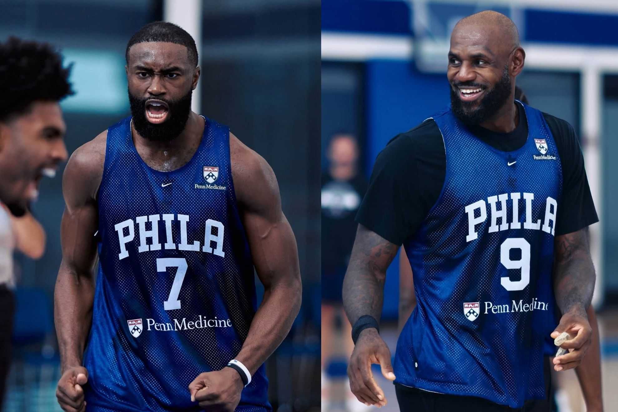 LeBron James (R) and Jaylen Brown (L)