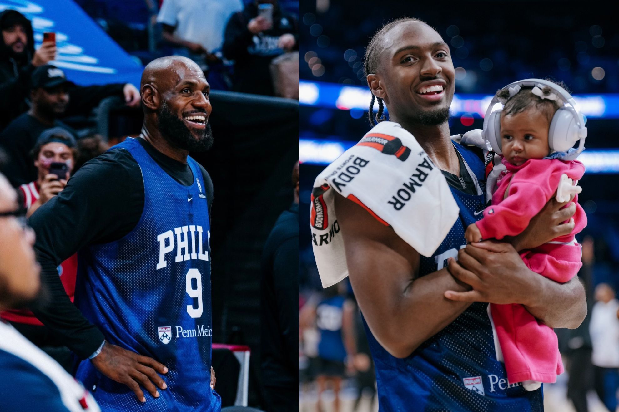 LeBron James smiles / Tyrese Maxey holds his baby daughter