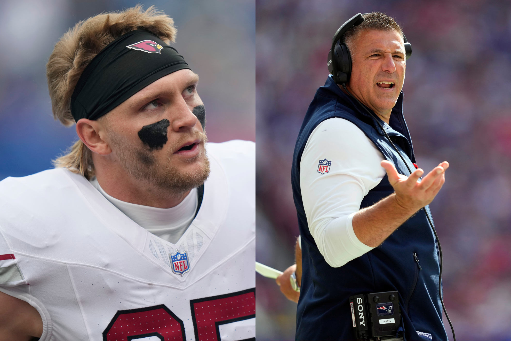 Trey McBride and Mike Vrabel both had run-ins with NFL referees in Week 4. LAPRESSE