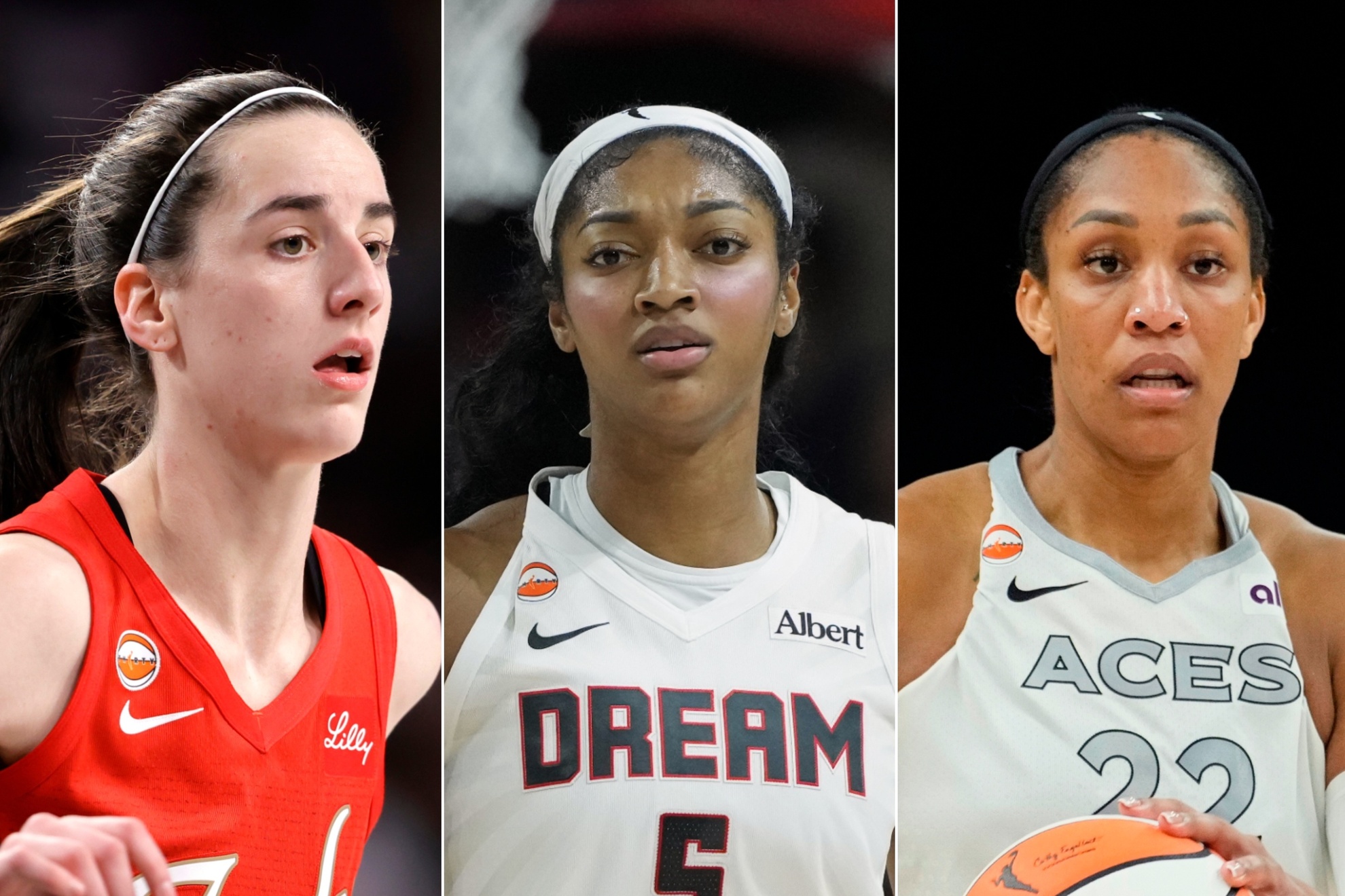 Caitlin Clark, Angel Reese and A'ja Wilson LAPRESSE