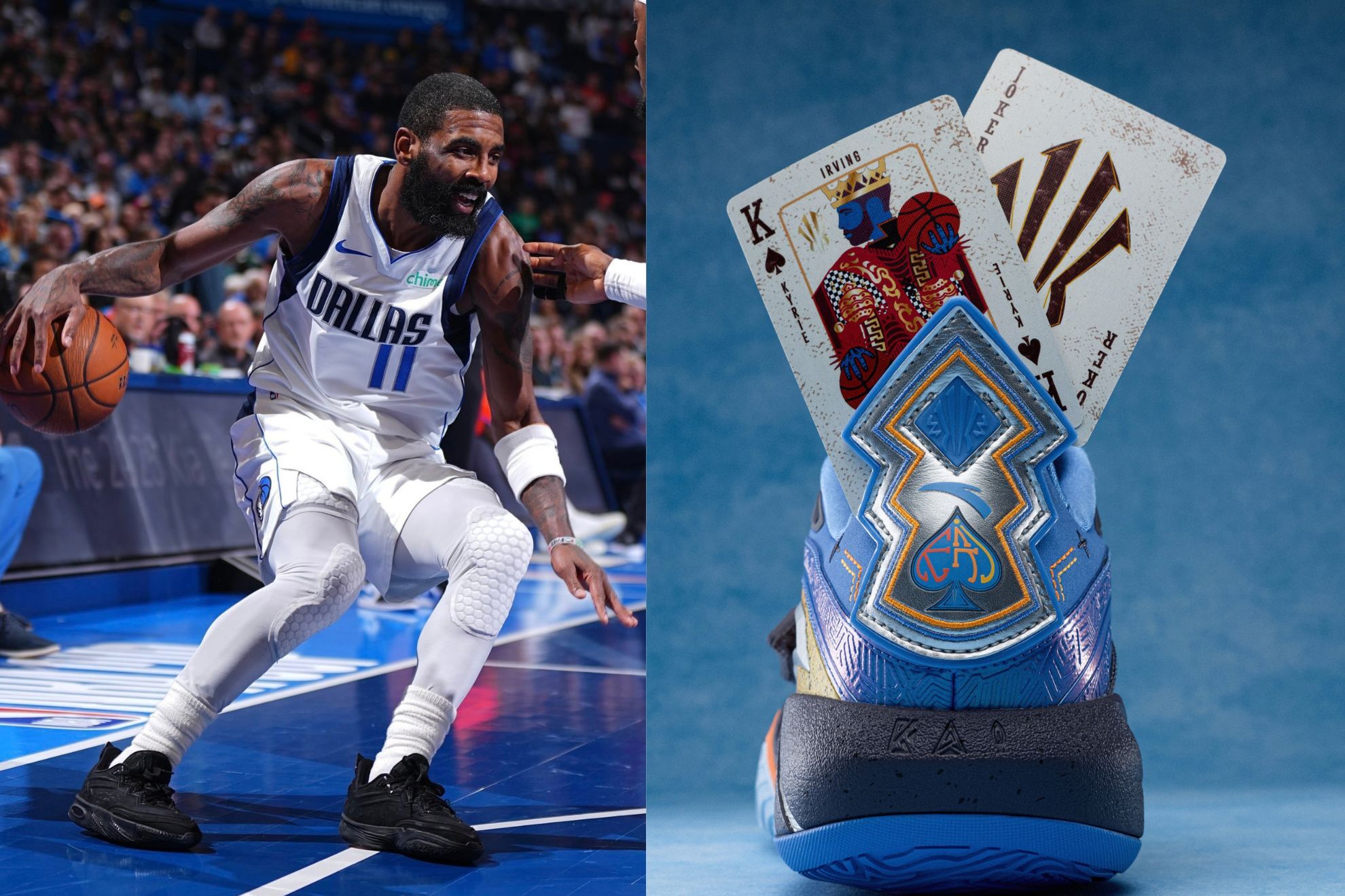 Kyrie Irving attacks the basket / Kyrie Irving’s new playing-card-inspired signature sneaker