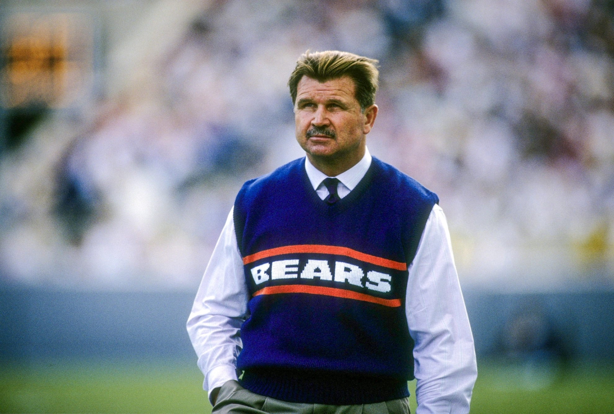 Mike Ditka in his classic vest as the head coach of the Chicago Bears