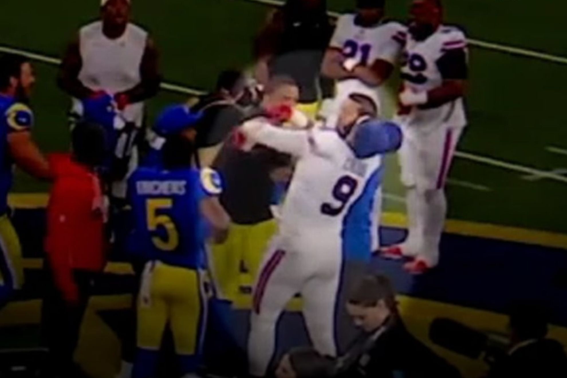 Rams-Bills thriller ends in chaos as Alaric Jackson throws punch at Bradley Chubb