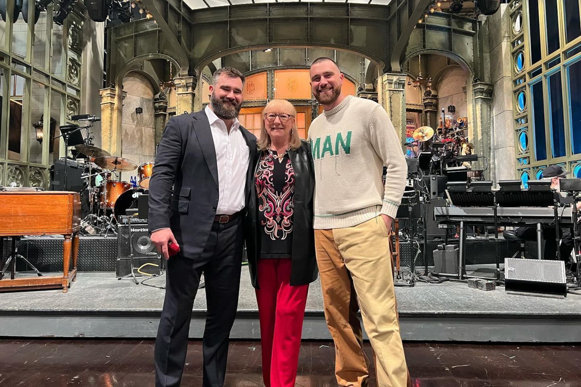 Jason Kelce with his mother, Donna Kelce, and his brother, Travis Kelce