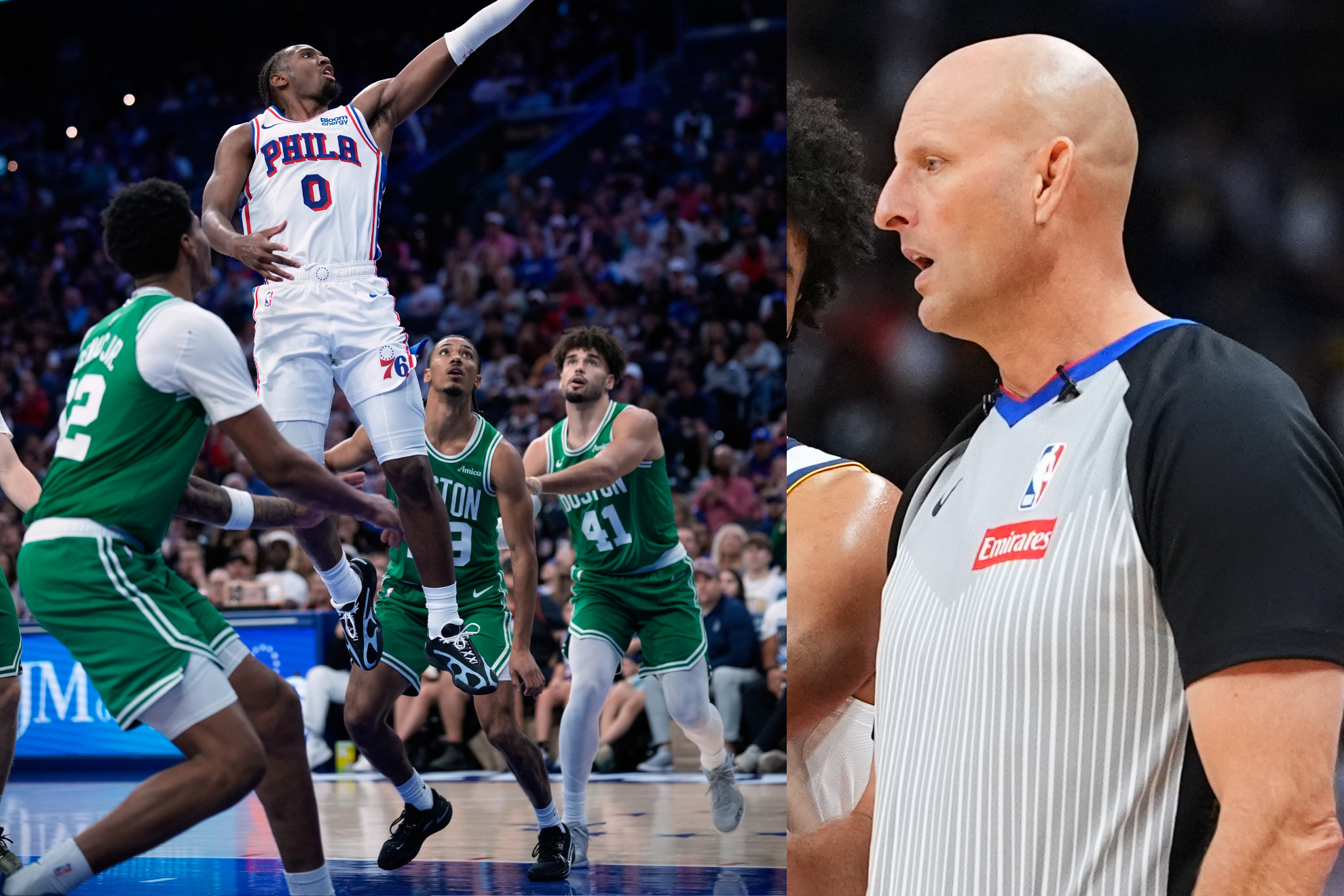 NBA officials missed a blatant travel during the preseason game between the Philadelphia 76ers and Boston Celtics.