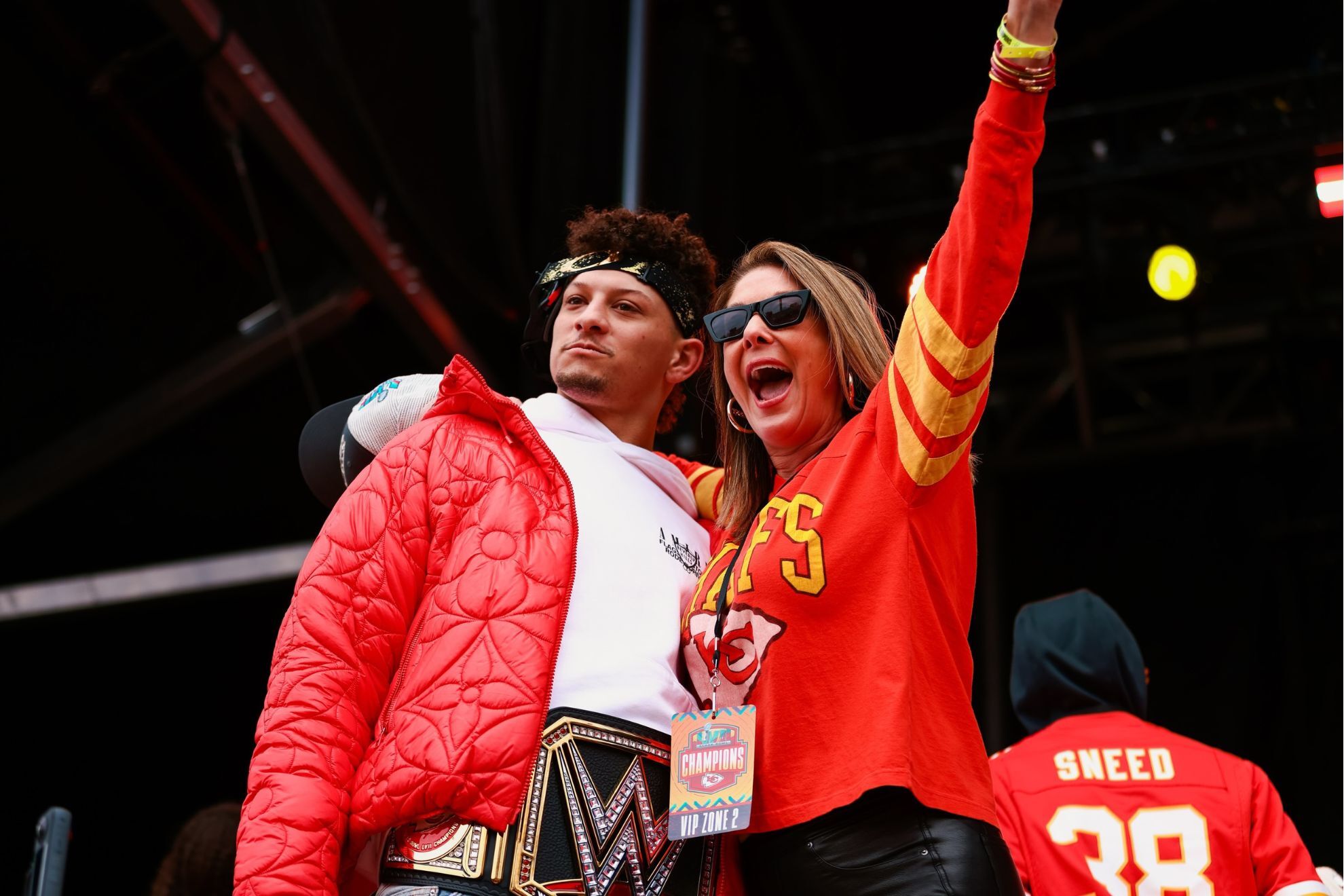 Randi Mahomes celebrates alongside her son, Patrick Mahomes