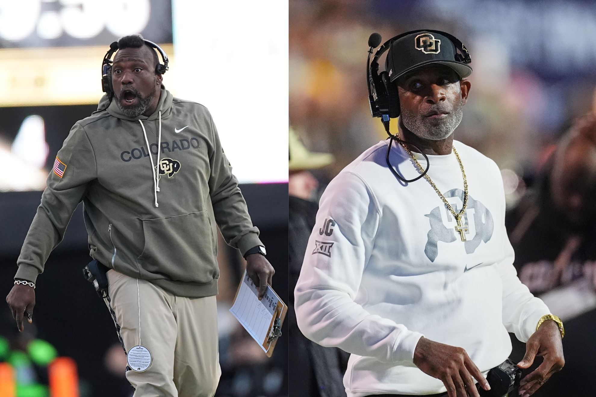 Warren Sapp looks stunned / Coach Prime’s piercing stare