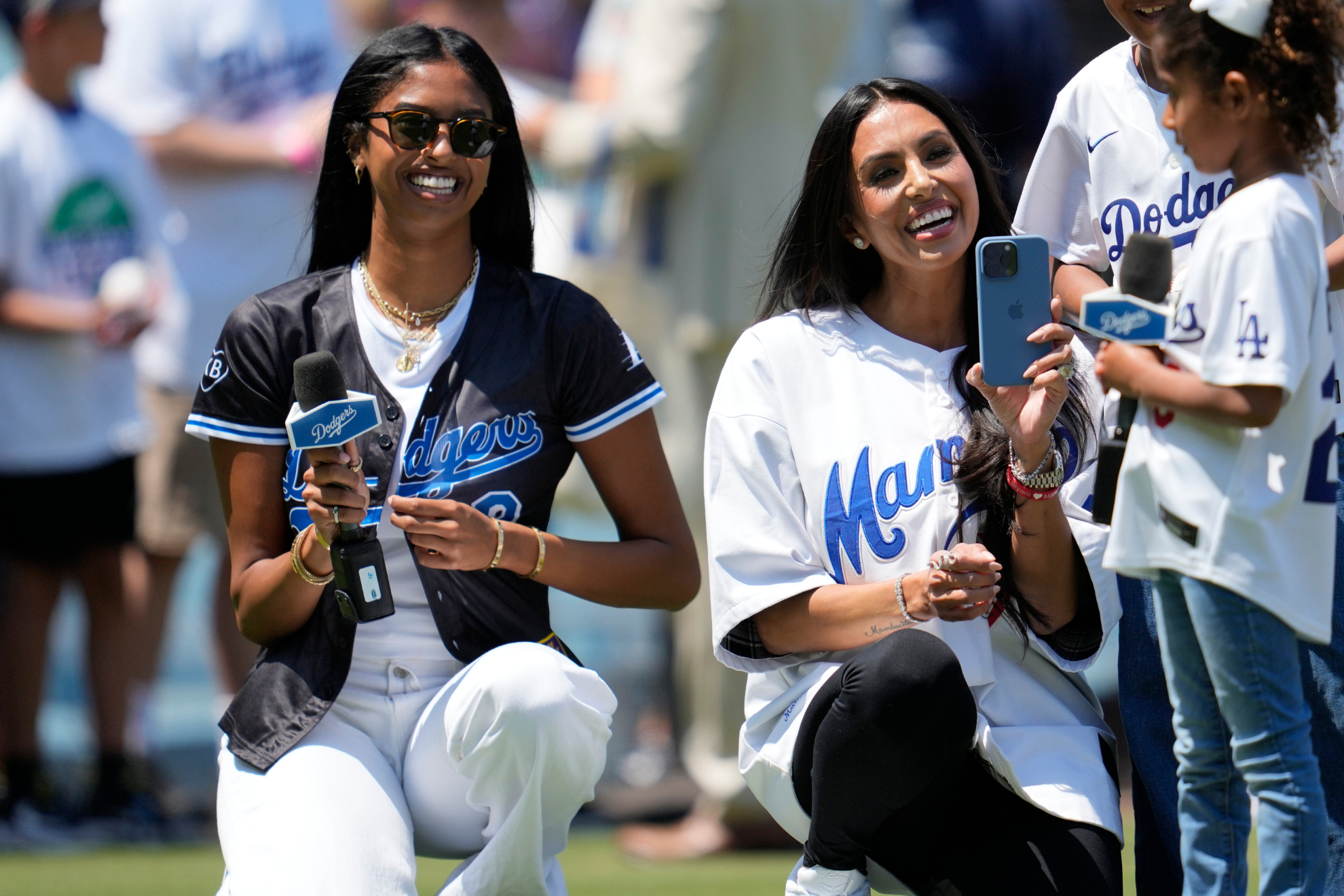 Natalia Bryant (left) and Vanessa Bryant (right) during a Los Angeles Dodgers game in 2024.