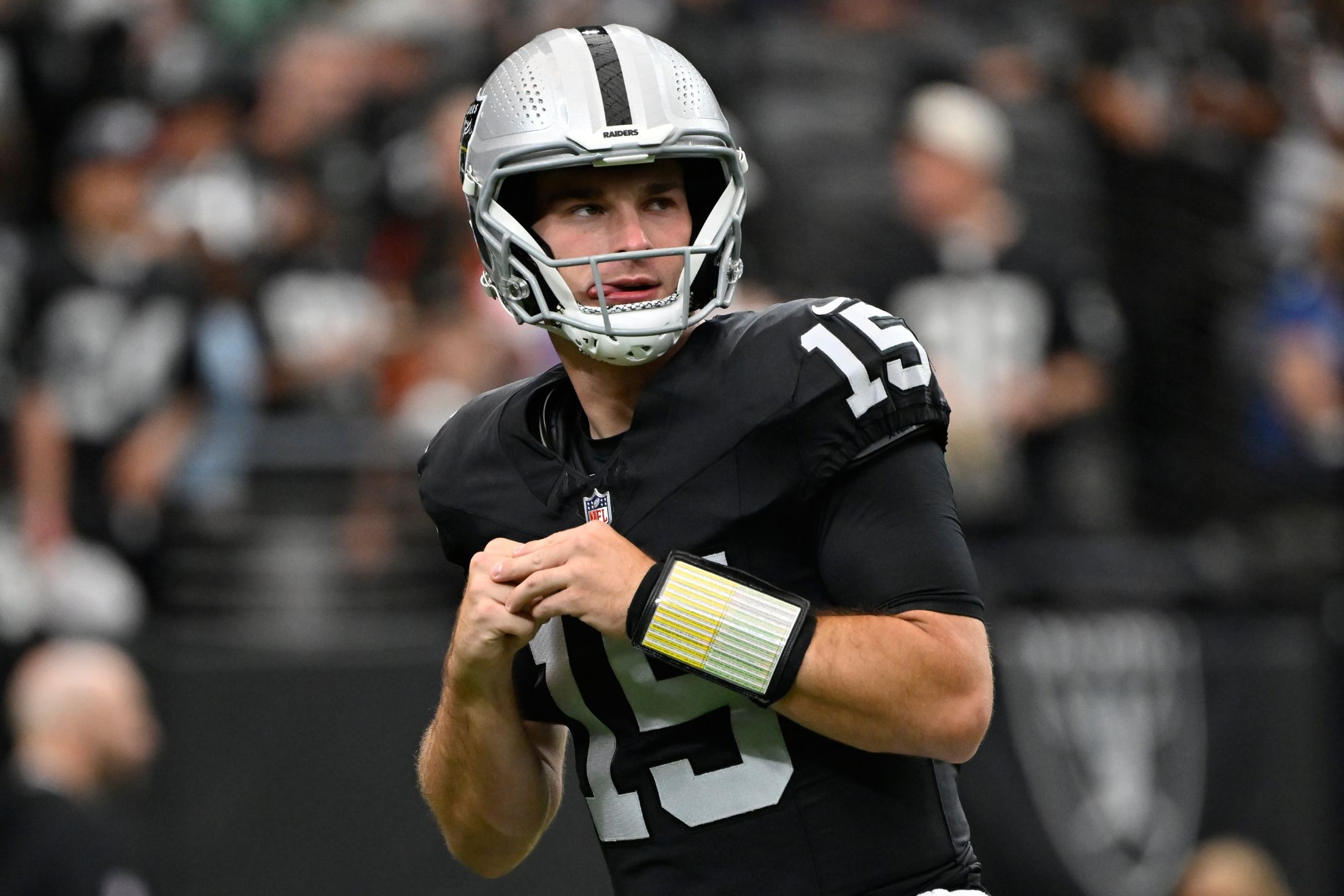 Las Vegas Raiders quarterback Fernando Mendoza (15)