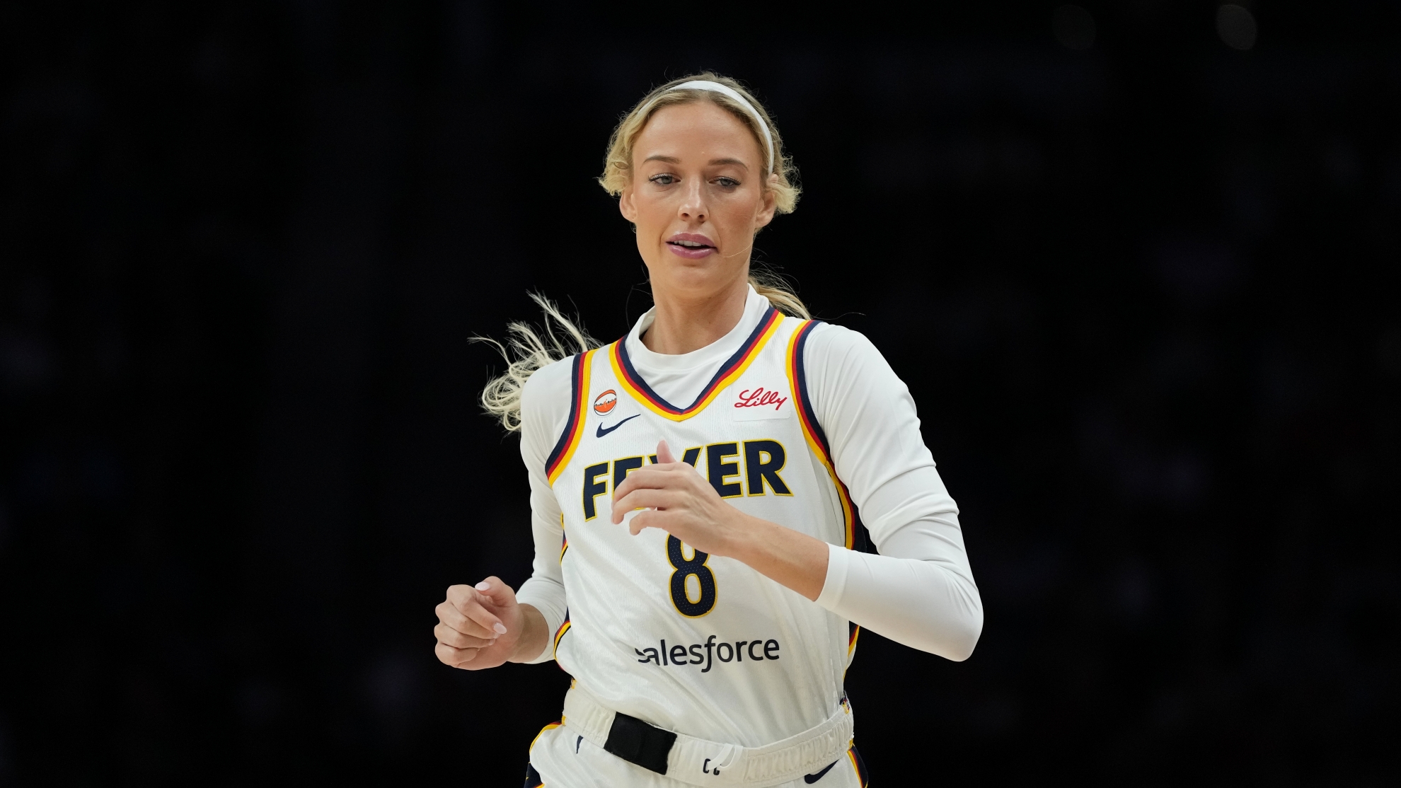 Indiana Fever guard Sophie Cunningham runs up the court during a WNBA game against the Minnesota Lynx.
