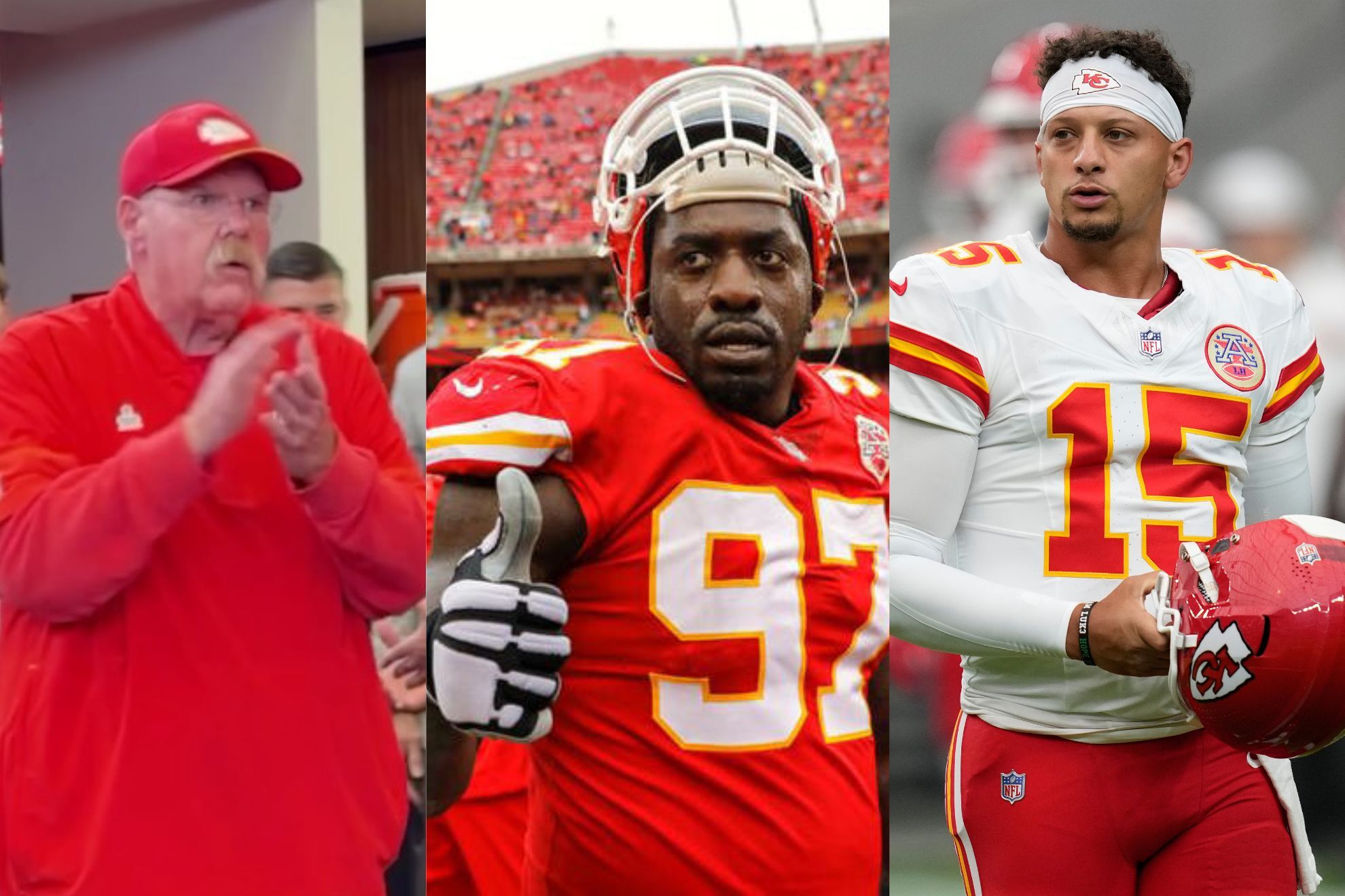 Andy Reid, Allen Bailey and Patrick Mahomes