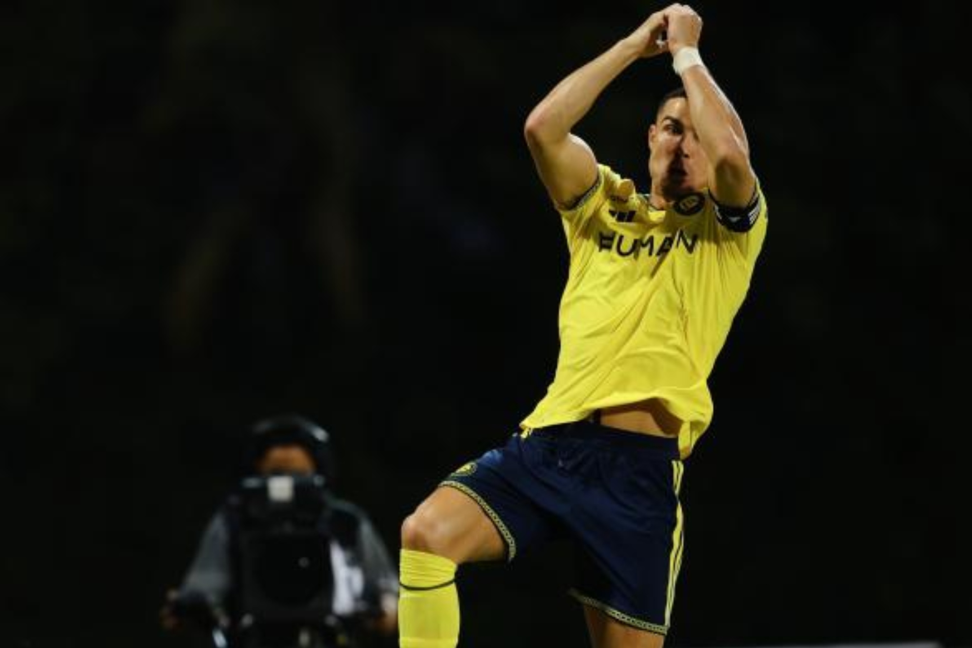 Cristiano Ronaldo celebrates his goal against Al Faysaly.