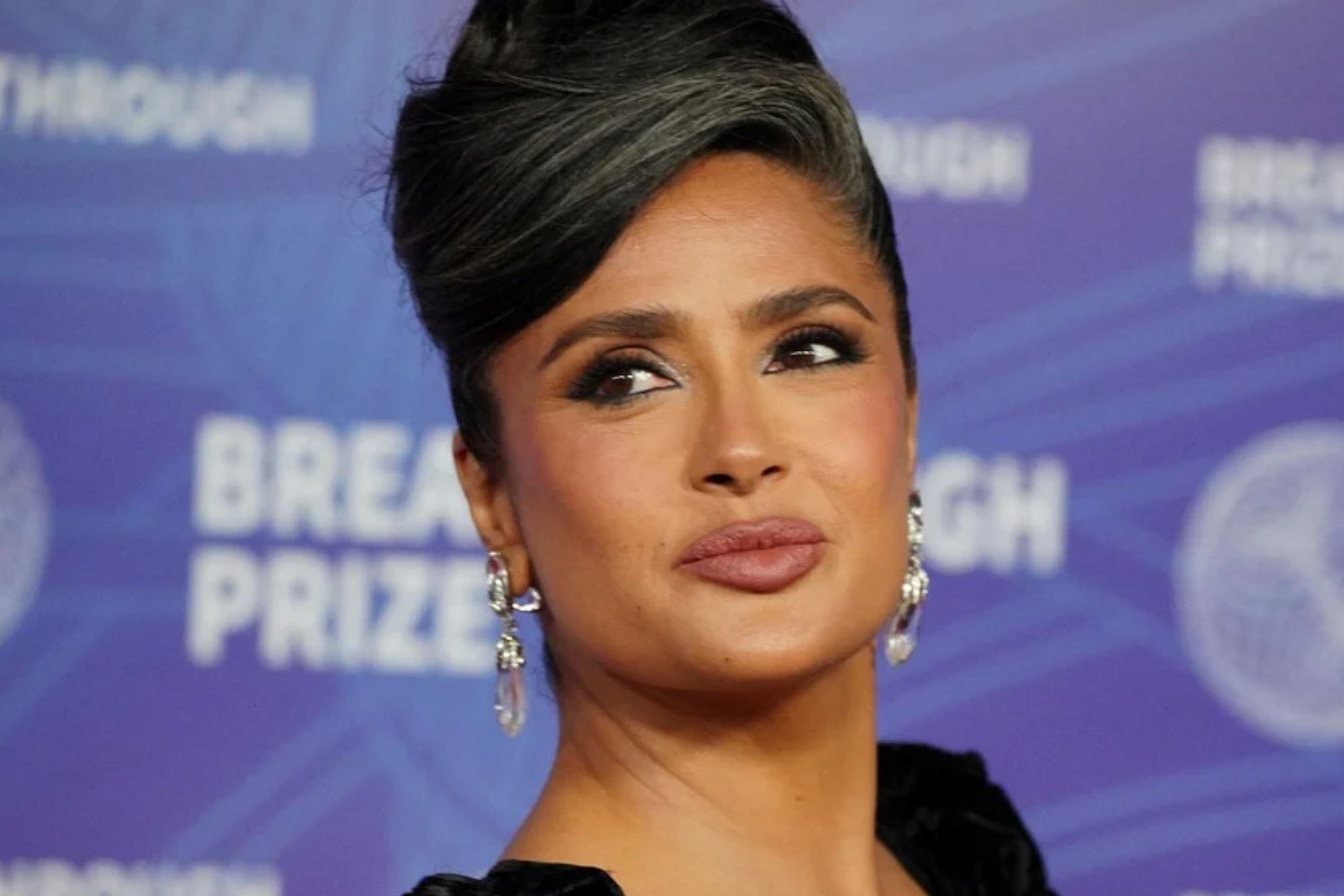 Salma Hayek arrives at the 12th Breakthrough Prize Ceremony on Saturday, April 18, 2026, at Barker Hangar in Santa Monica, Calif. (Photo by Jordan Strauss/Invision/AP)