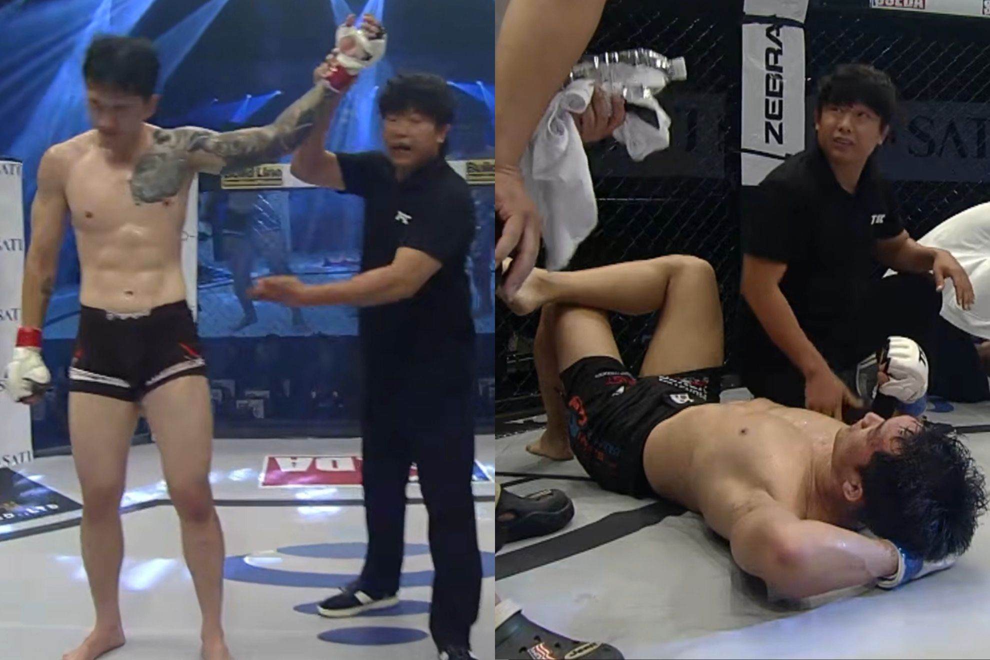 ‘An absolute disaster’: referee’s stoppage leaves MMA fighter writhing in pain X