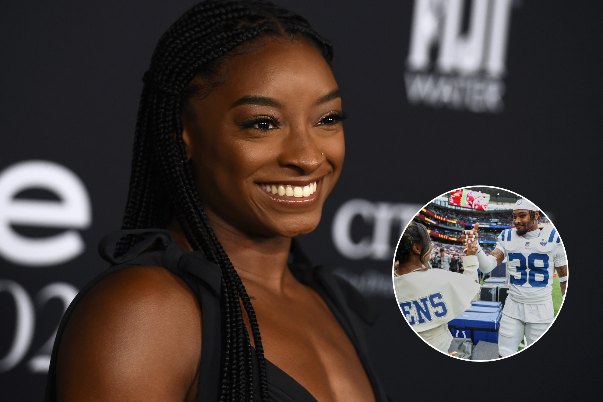 The Olympic champion traveled to Rotterdam to attend the World Gymnastics Championships, while her husband faces another game with the Indianapolis Colts. LAPRESSE