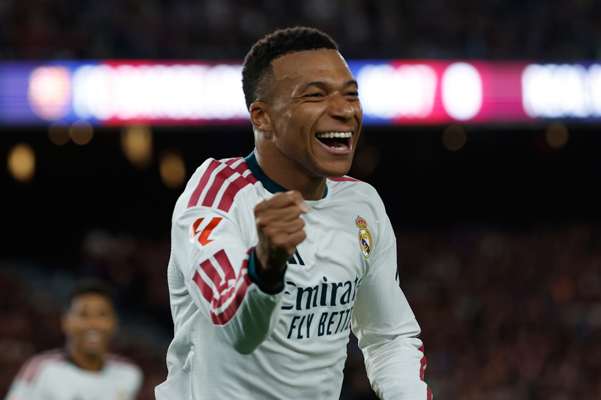 Real Madrid's Kylian Mbappe celebrates after scoring. LAPRESSE