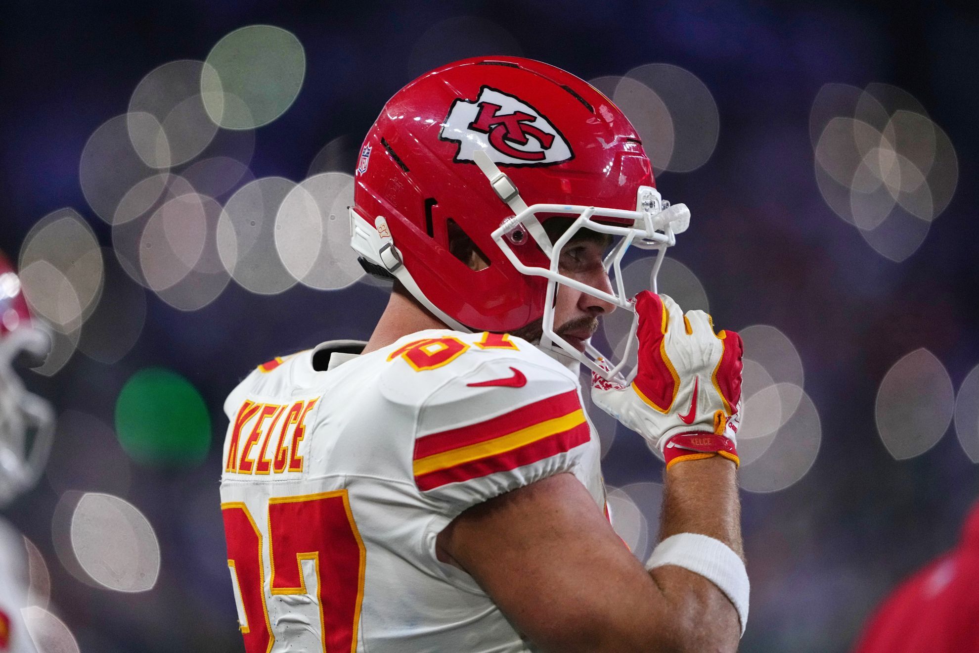 Kansas City Chiefs tight end Travis Kelce reacts during the second half of an NFL football game