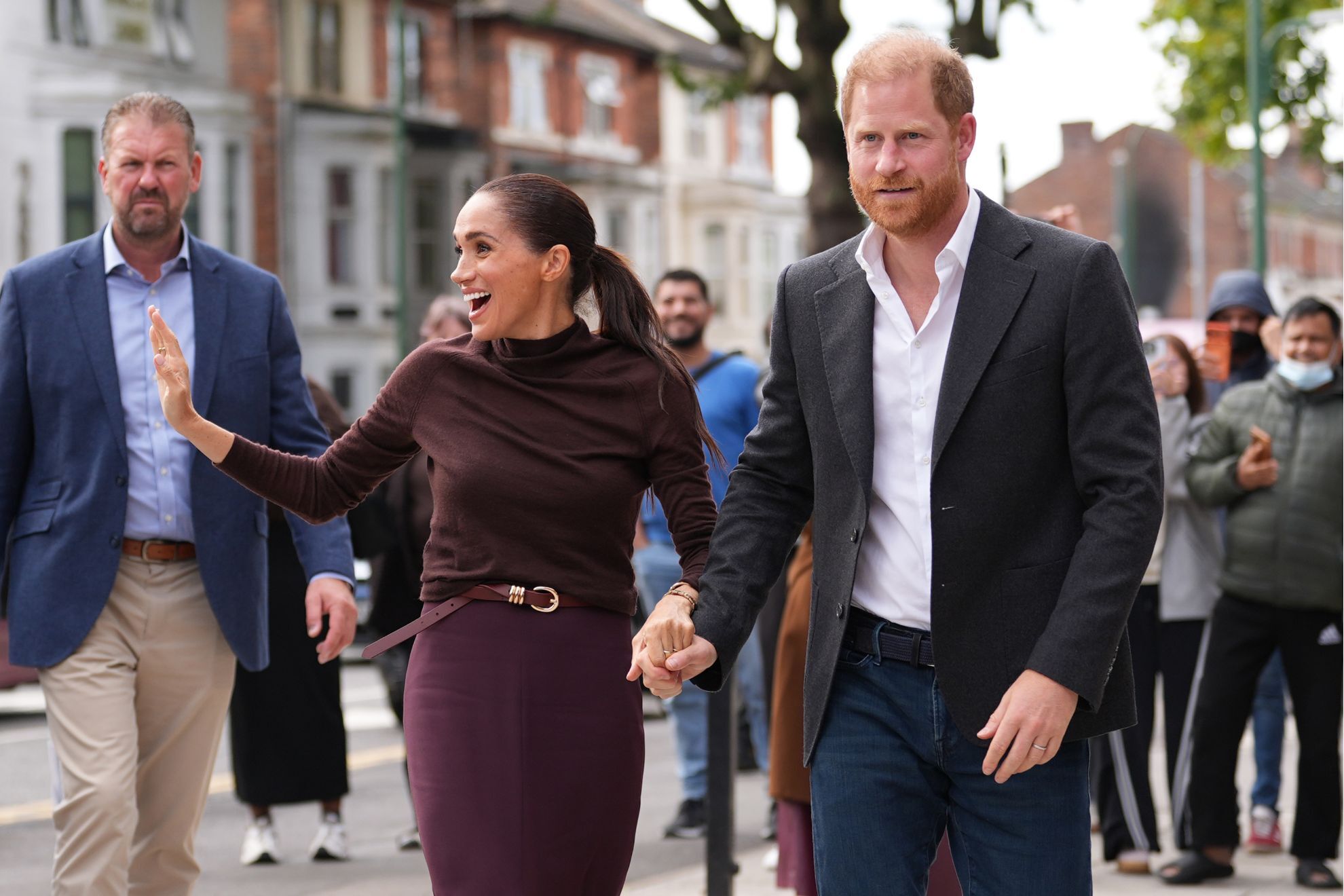 Britain's Prince Harry and Meghan, Duke and Duchess of Sussex visit the Himmah Hub in Nottingham, England