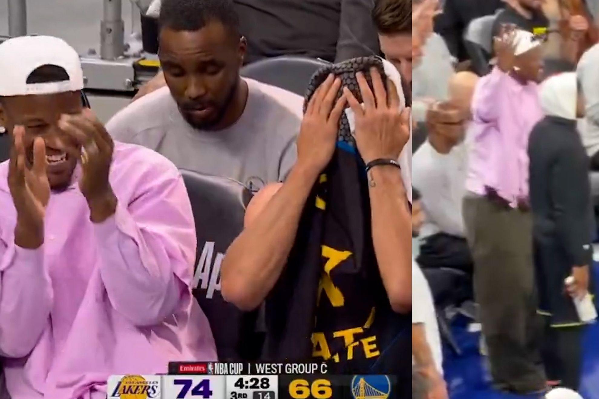 Jimmy Butler goes wild on sideline after Steph Curry's viral moment against Luka and the Lakers X